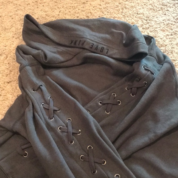 VS Pink Crop Lace Up Hoodie - Picture 2 of 2